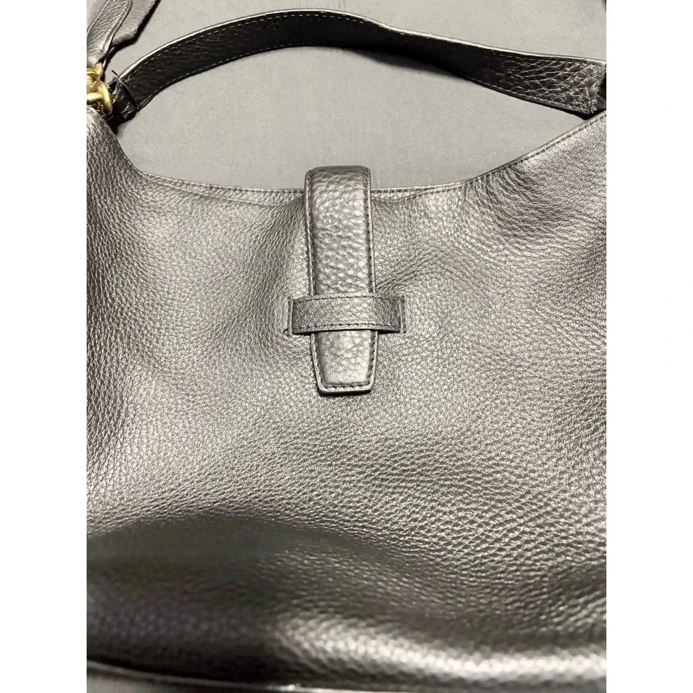 J.Crew Italian Leather Black Pebbled Hobo ShoulderBag SlouchyTote Brass Hardwear